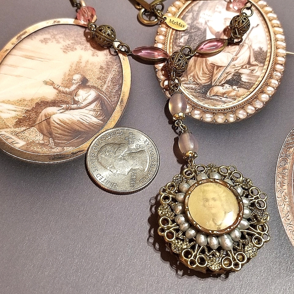 "PORTRAIT OF A MEMORY" MzMax Creations OOAK Antique Lavaliere Necklace